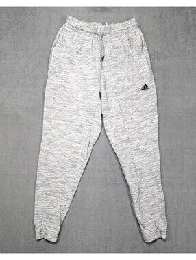 Adidas Mens S Gray Heather Joggers Sweatpants Athletic Drawstring Fleece Bottoms